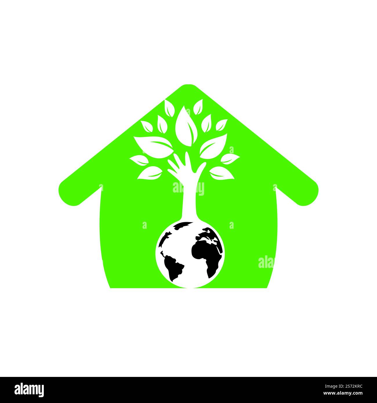 Globe and hand tree vector logo design. Ecology and sustainable concept ...