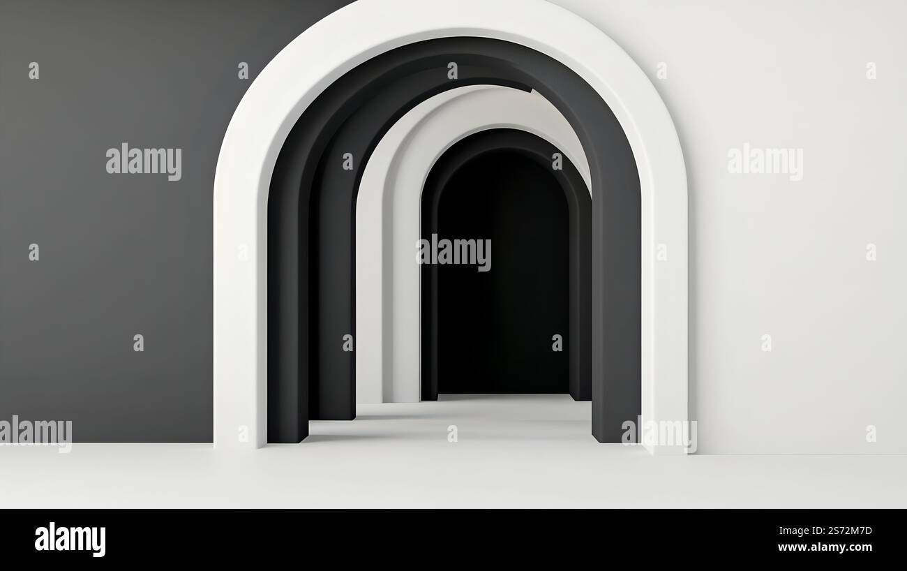 Abstract arches and curves in monochrome,modern minimalist 3D with ...