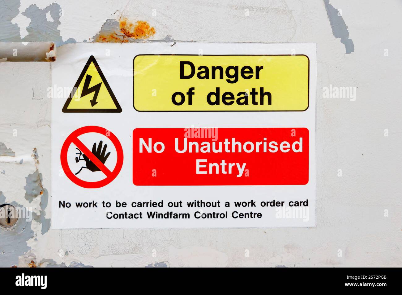 danger of death warning sign on pylon of wind turbine near ashington ...