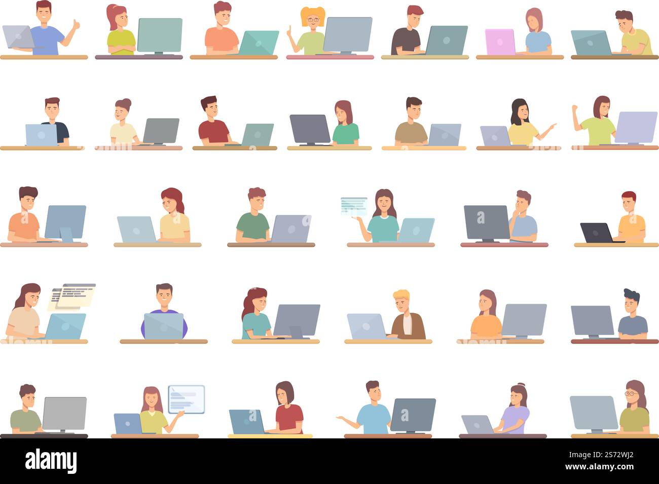 Programming for kids icons set cartoon vector. Tech brain. Computer code. Programming for kids icons set cartoon vector. Tech brain Stock Vector