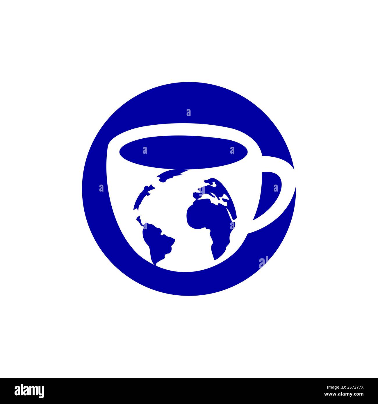 Creative Coffee cup with globe map vector logo design template. Stock Vector