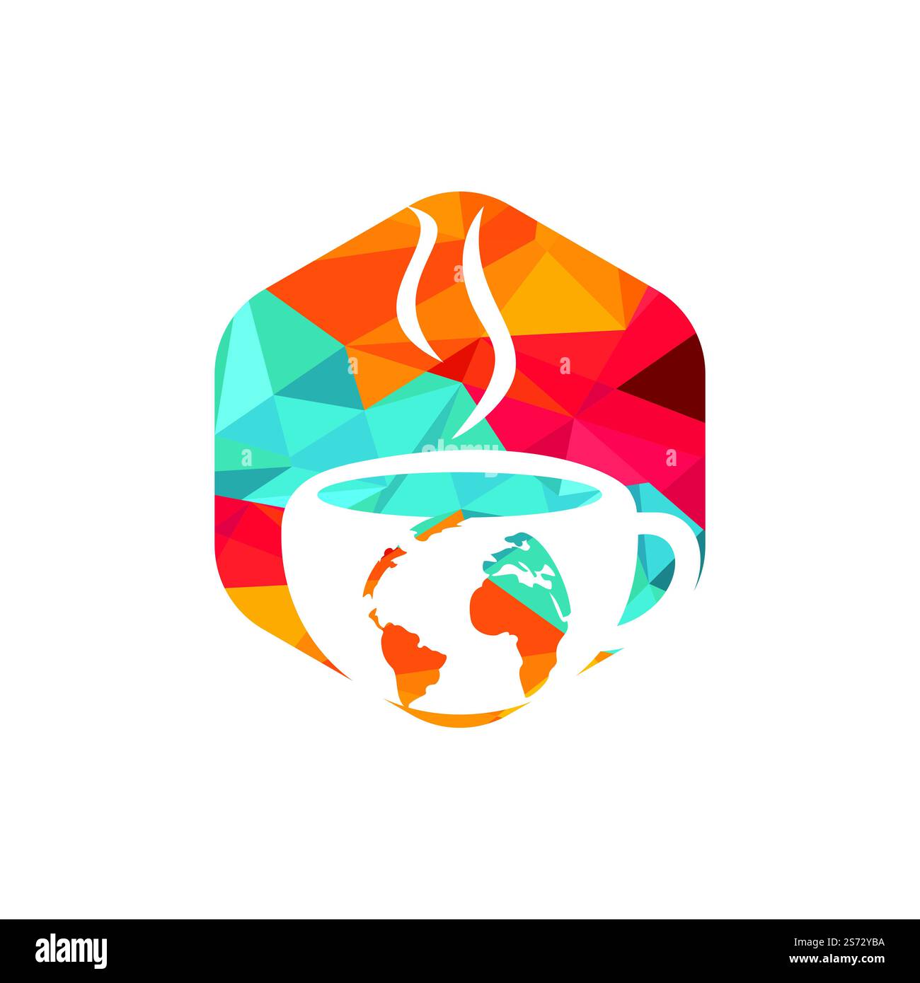 Creative Coffee cup with globe map vector logo design template. Stock Vector