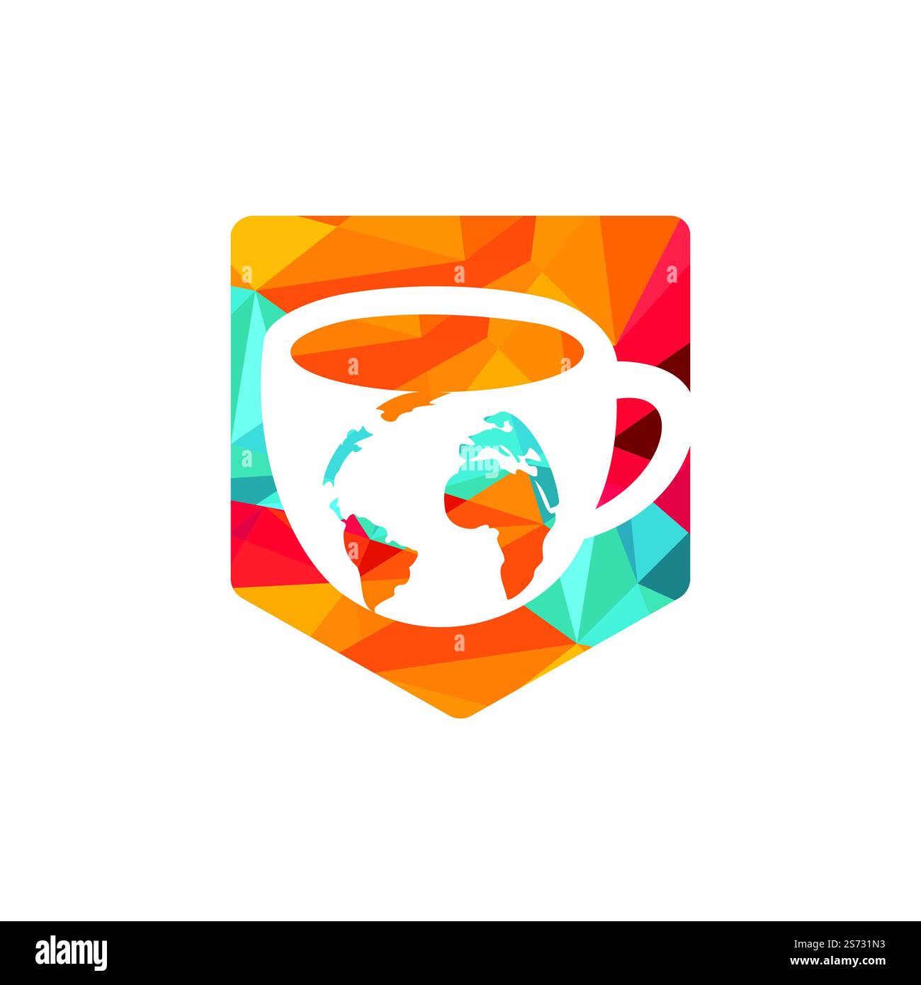 Creative Coffee cup with globe map vector logo design template. Stock Vector
