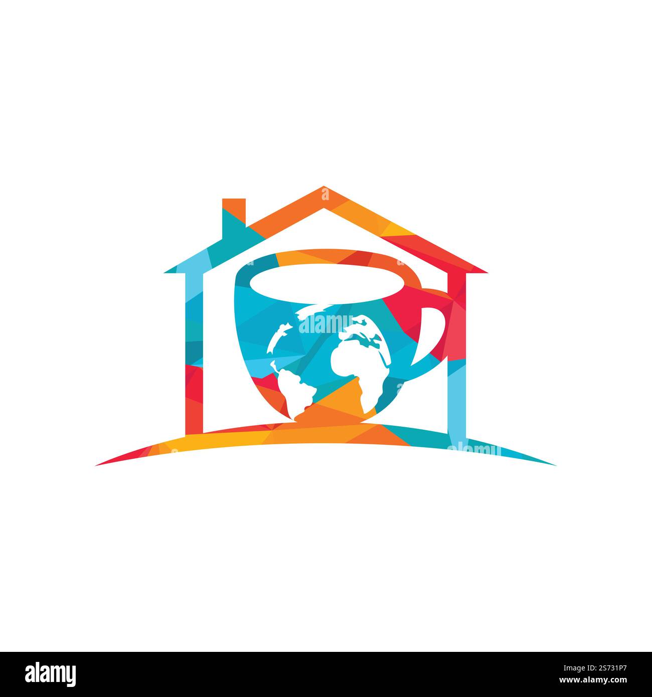Creative Coffee cup with globe map vector logo design template. Stock Vector