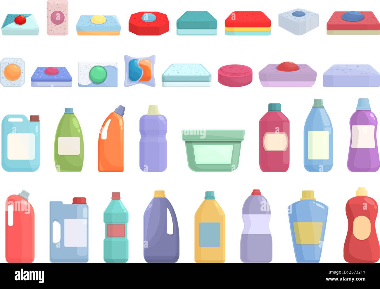 Dishwasher detergent icons set cartoon vector. Capsule clean. Liquid ...