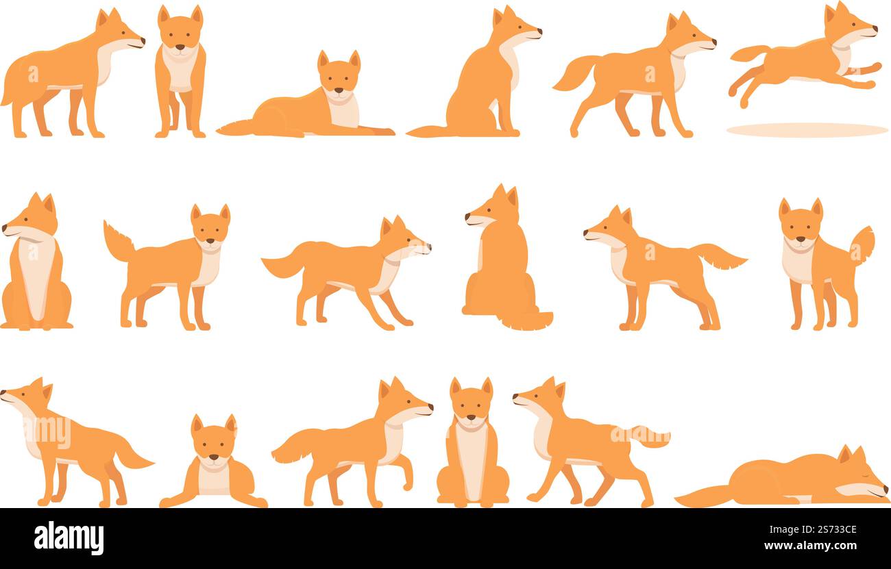 Wild dog dingo icons set cartoon vector. America pup. Breed canine ...