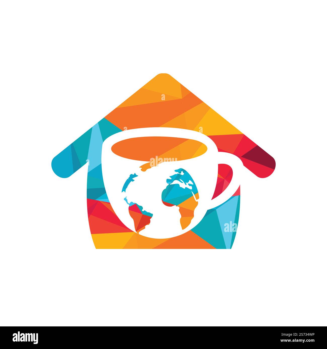 Creative Coffee cup with globe map vector logo design template. Stock Vector
