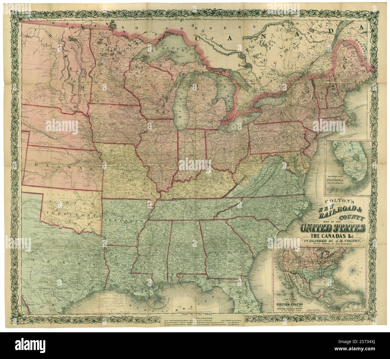 Colton 39 s new railroad amp county - Coltons New Railroad County Map Of The United States The Canadas C 1862 By Colton J H Joseph Hutchins 2S734XJ 