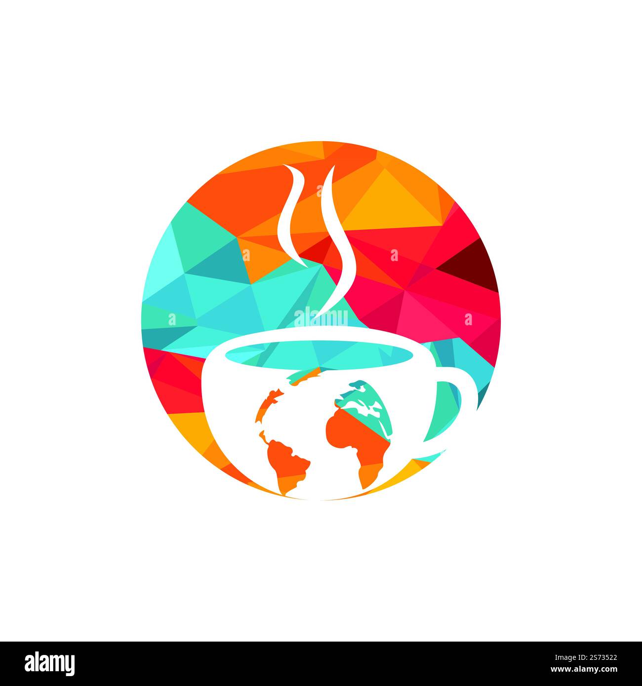 Creative Coffee cup with globe map vector logo design template. Stock Vector