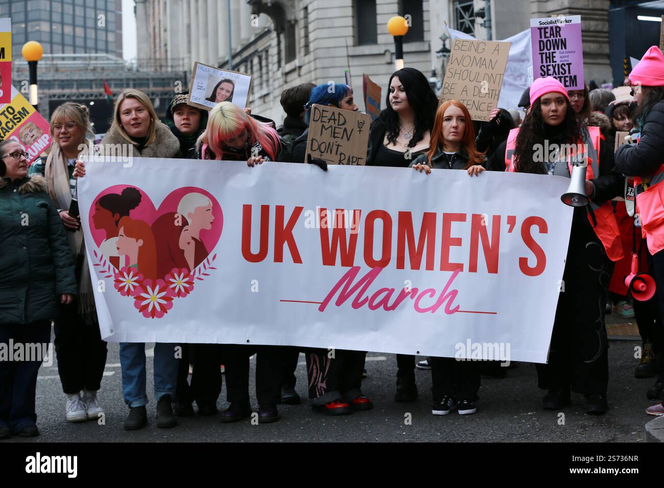 London, UK. 18 January 2025. Participants of the UK Women’s March are ...