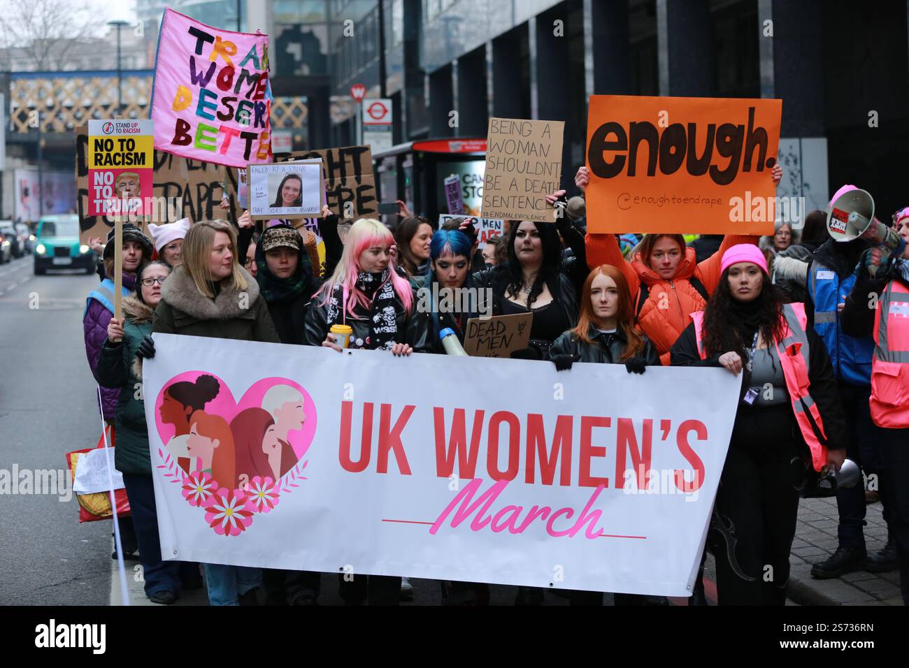 London, UK. 18 January 2025. Participants of the UK Women’s March are ...
