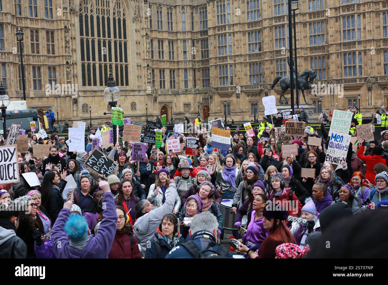 London, UK. 18 January 2025. Participants of the UK Women’s March are ...