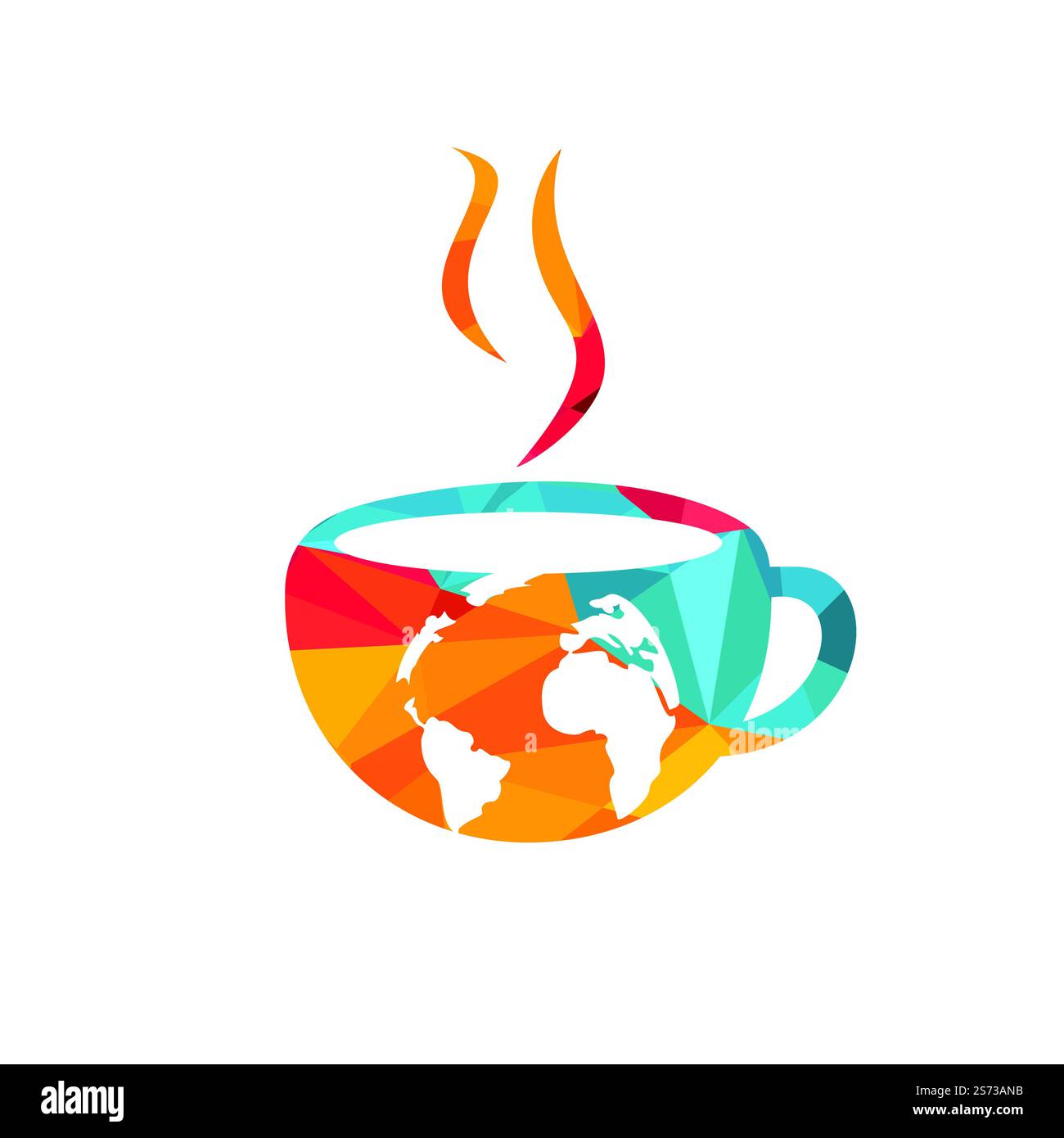 Creative Coffee cup with globe map vector logo design template. Stock Vector