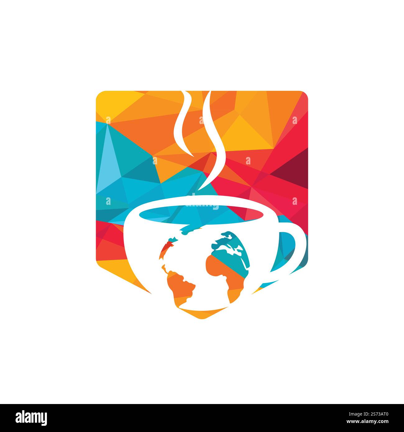 Creative Coffee cup with globe map vector logo design template. Stock Vector