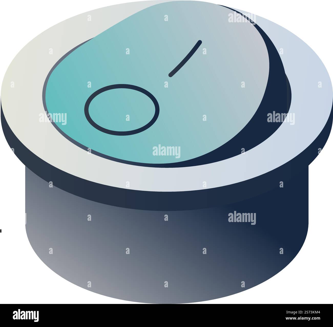 Electronic device or gadget, isolated realistic on and off button. Turning and switching to start or finish command. Remote controller, rounded shape of knob piece. Vector in flat style illustration. On and off button of electronic device, vector Stock Vector