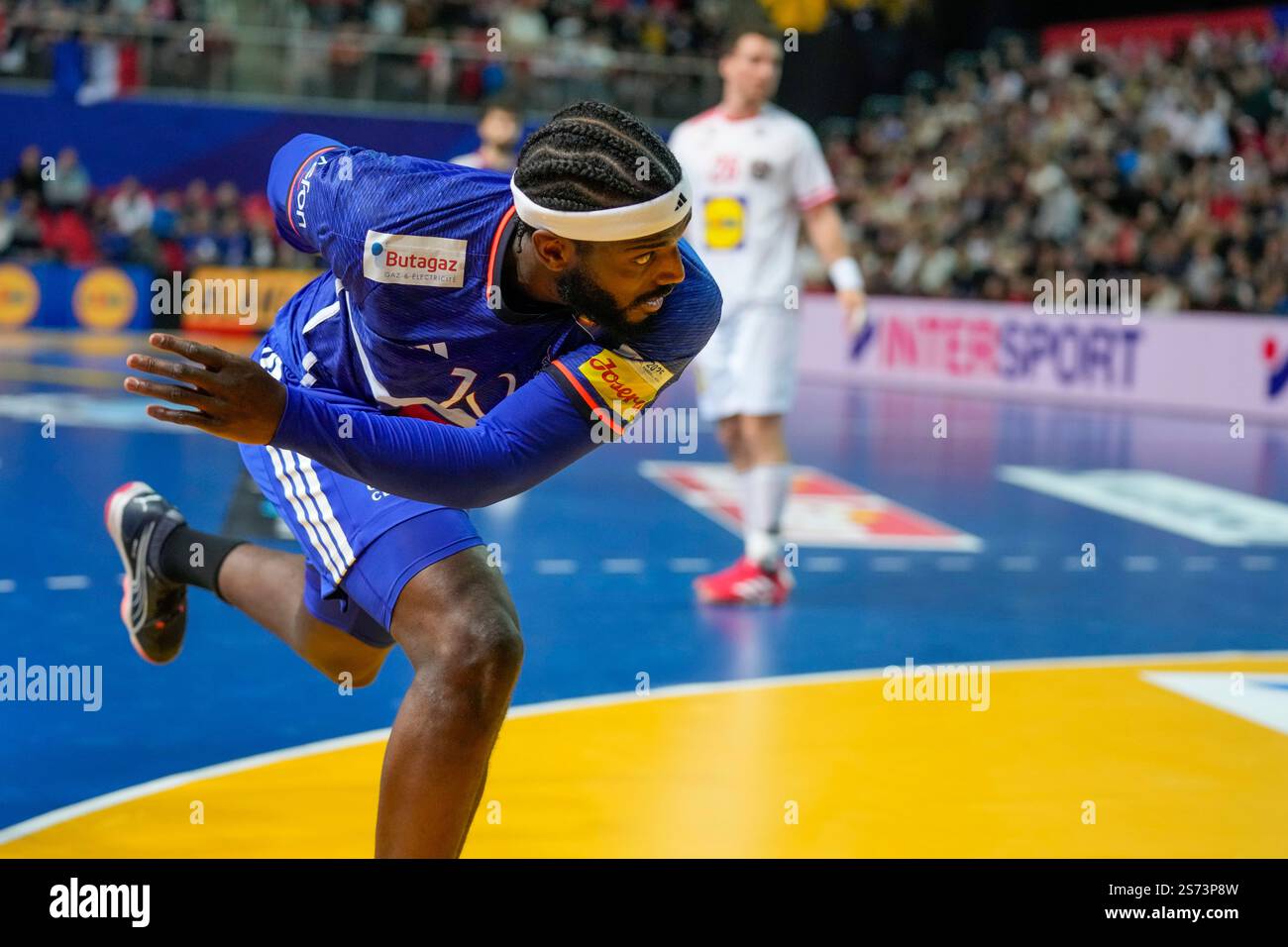 France's Dika Mem scores during the preliminary round group C match between France and Austria