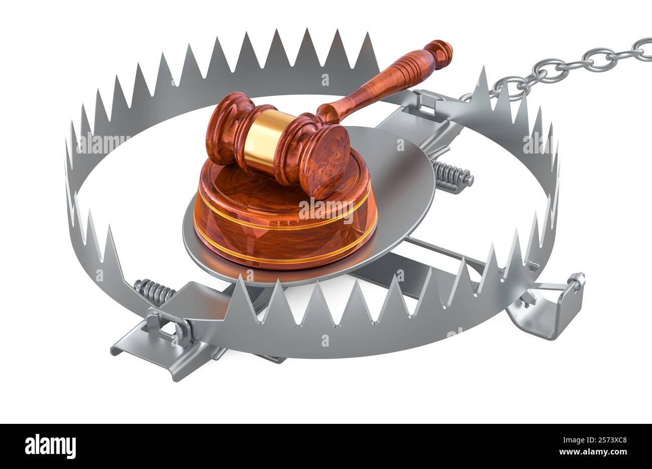 Bear trap with wooden gavel, 3D rendering isolated on white background ...