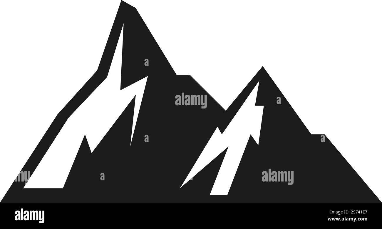 Mountain peak icon. Simple black landscape. Everest logo isolated on ...