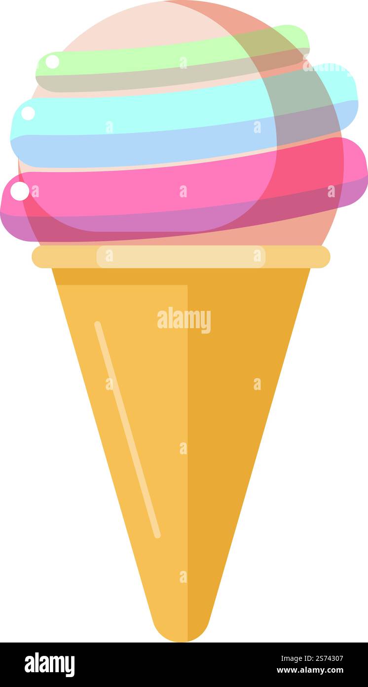 Waffle cone with ice cream ball in cartoon style isolated on white ...