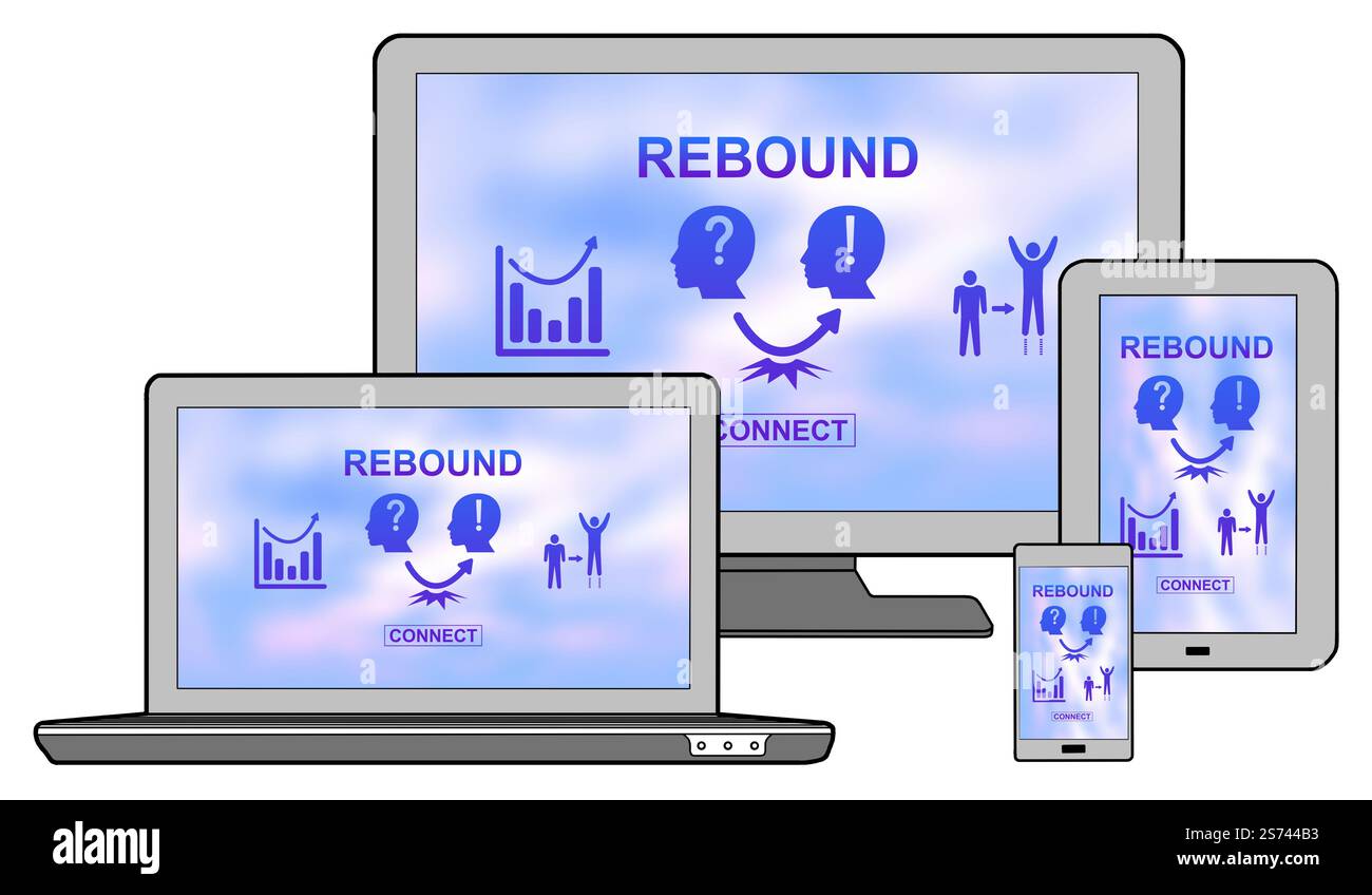 Rebound concept shown on different information technology devices Stock Photo