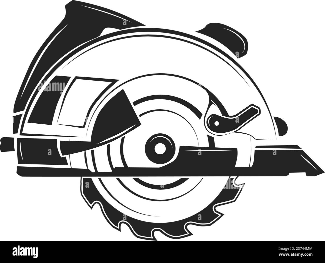 Circular saw icon. Metal tool with disc blade isolated on white ...