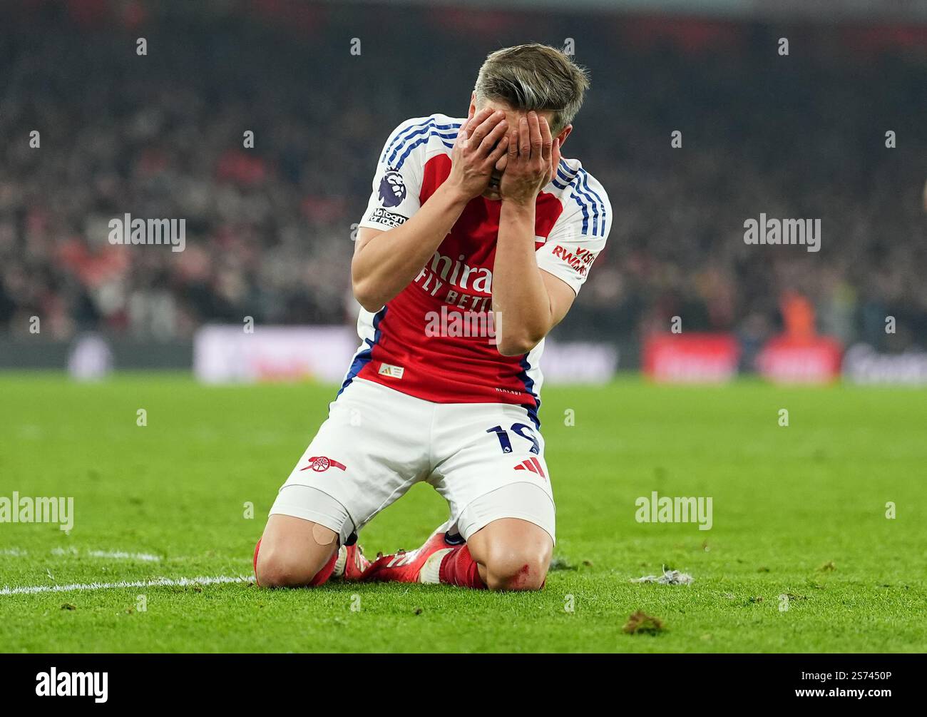 Arsenal's Leandro Trossard reacts to a missed chance in injury time of