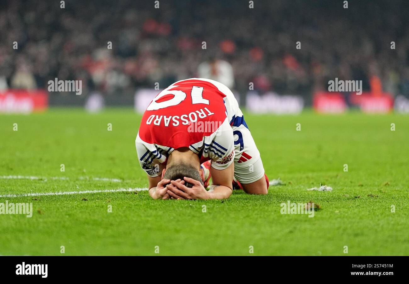 Arsenal's Leandro Trossard reacts to a missed chance in injury time of