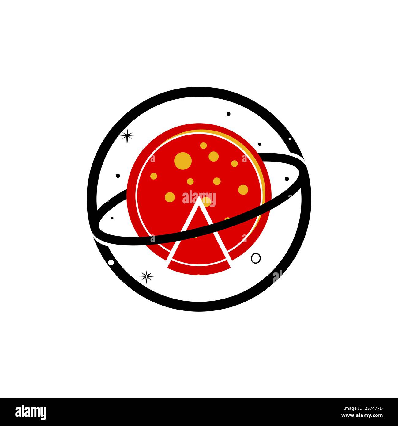 Planet pizza vector logo design template. Space pizza logo concept. Stock Vector