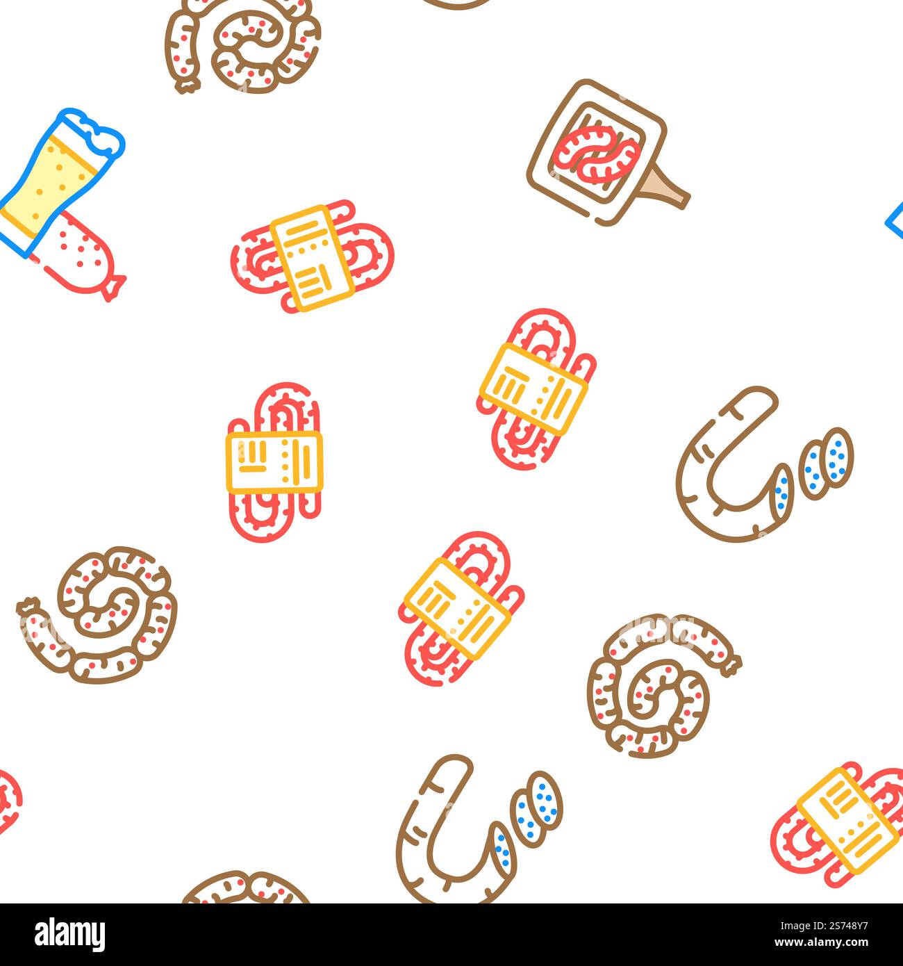 sausage meat pork vector seamless pattern thin line illustration ...