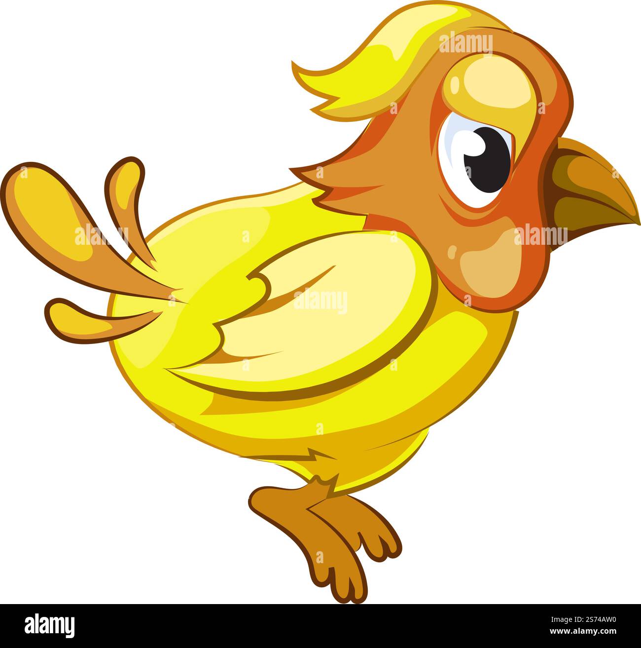 Funny yellow feather bird. Cute cartoon character isolated on white background. Funny yellow feather bird. Cute cartoon character Stock Vector