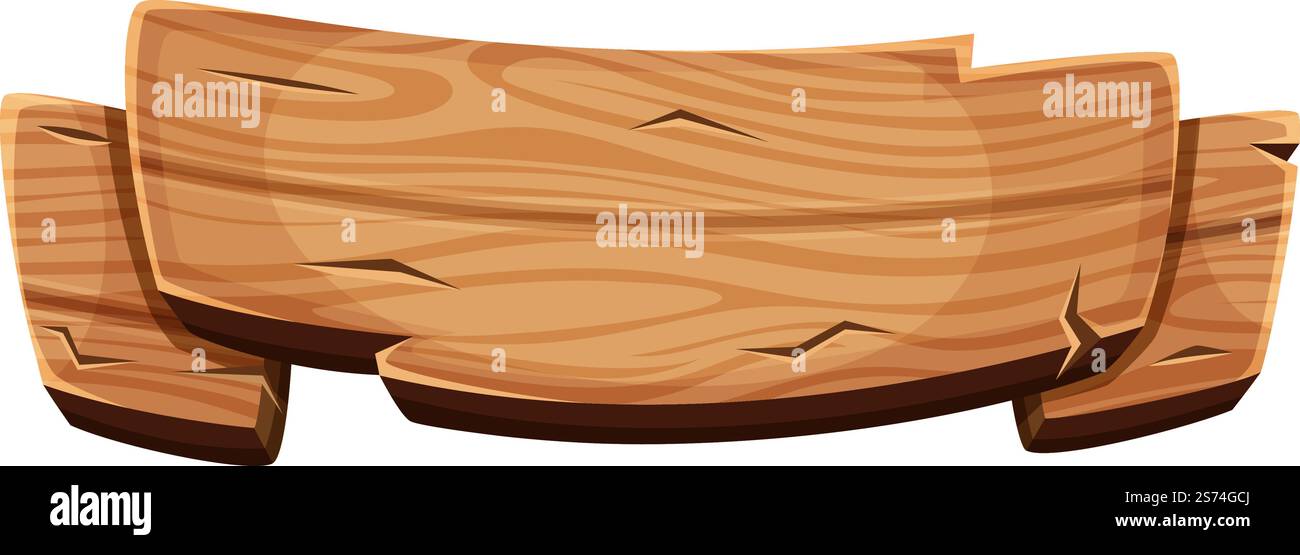 Wooden ribbon in cartoon style. Empty banner template isolated on white ...