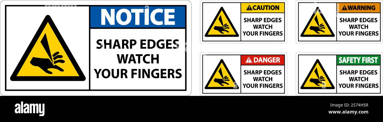 Warning Sharp Edges Watch Your Fingers On White Background Stock Vector