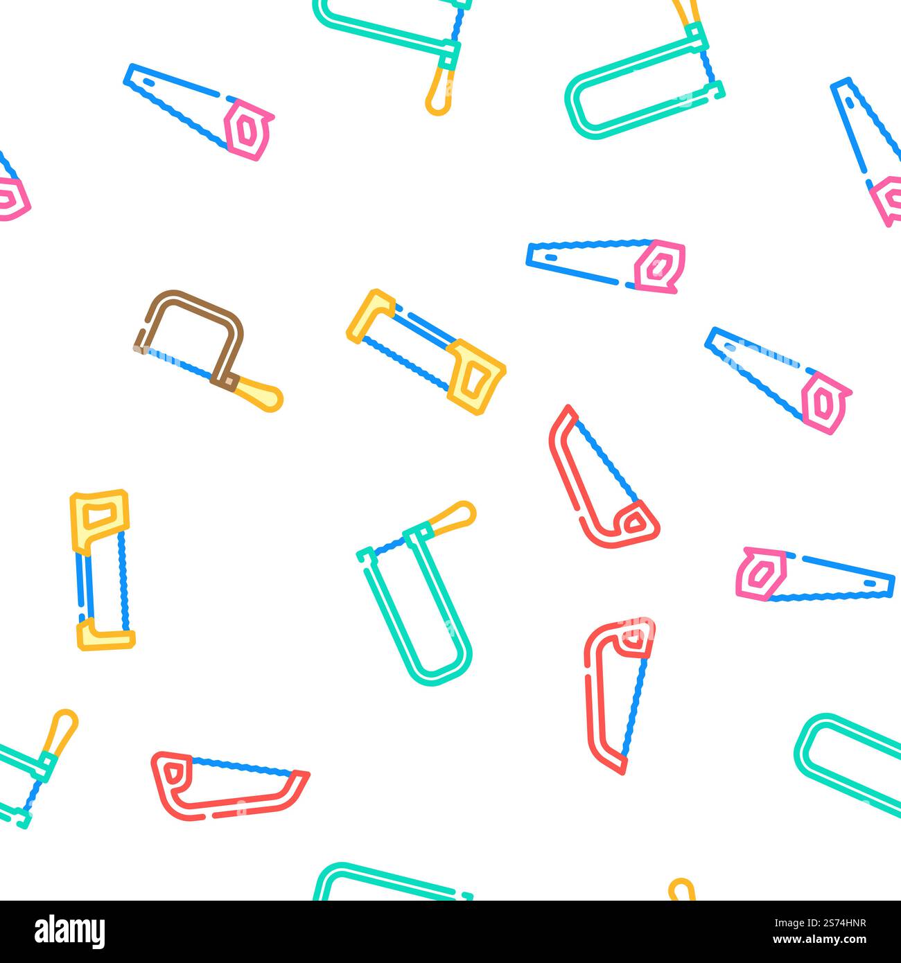hand saw construction vector seamless pattern thin line illustration. hand saw construction vector seamless pattern Stock Vector