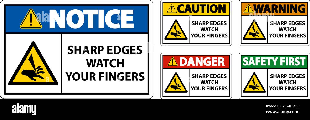 Warning Sharp Edges Watch Your Fingers On White Background Stock Vector