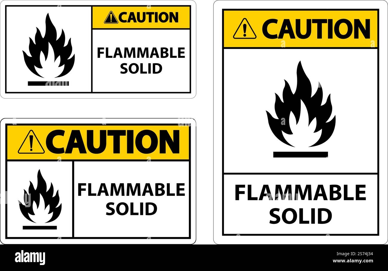 Caution Hazardous Signs Flammable Solid On White Background Stock Vector