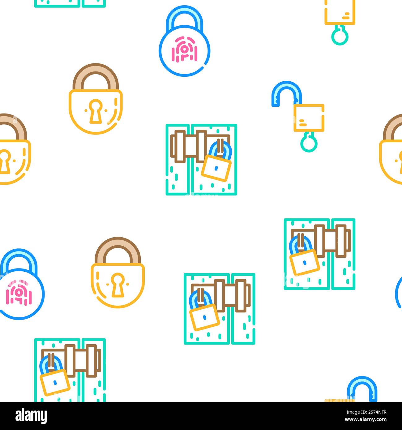 padlock lock safe password vector seamless pattern thin line illustration. padlock lock safe password vector seamless pattern Stock Vector