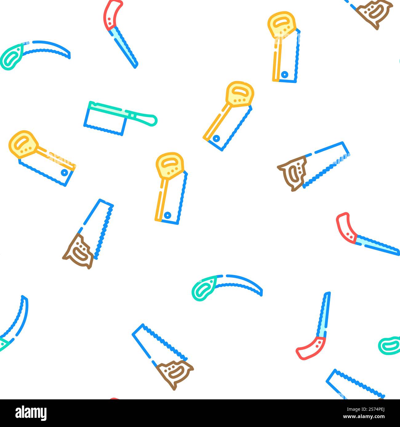 hand saw construction vector seamless pattern thin line illustration. hand saw construction vector seamless pattern Stock Vector