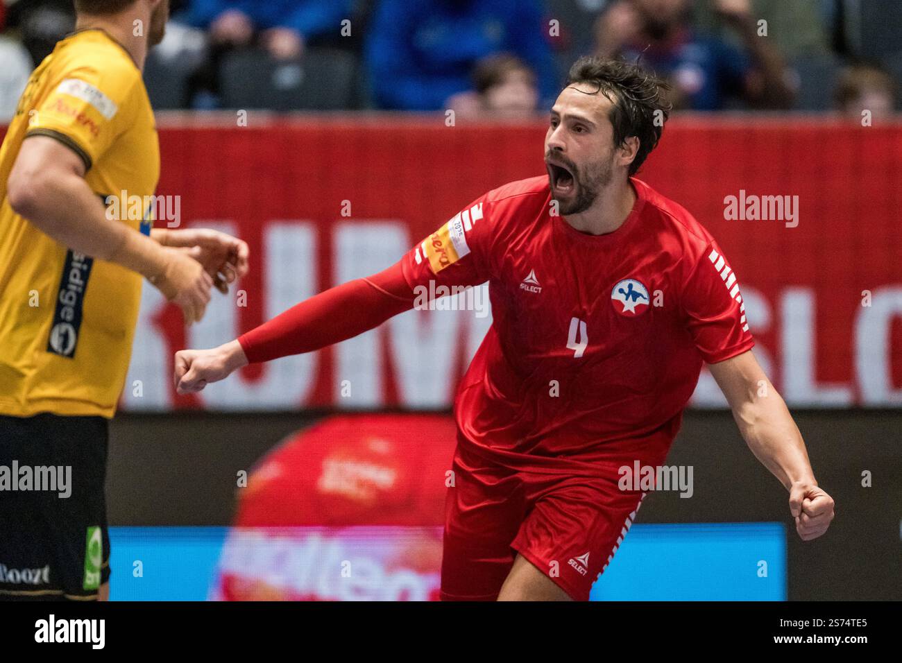 250118 Erwin Feuchtmann of Chile celebrates during the 2025 IHF World