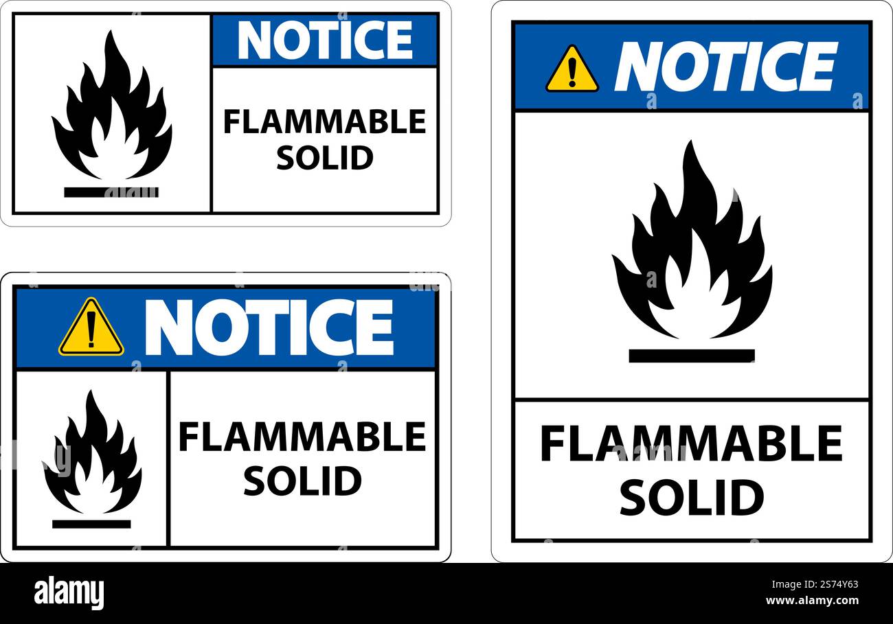 Notice Hazardous Signs Flammable Solid On White Background Stock Vector