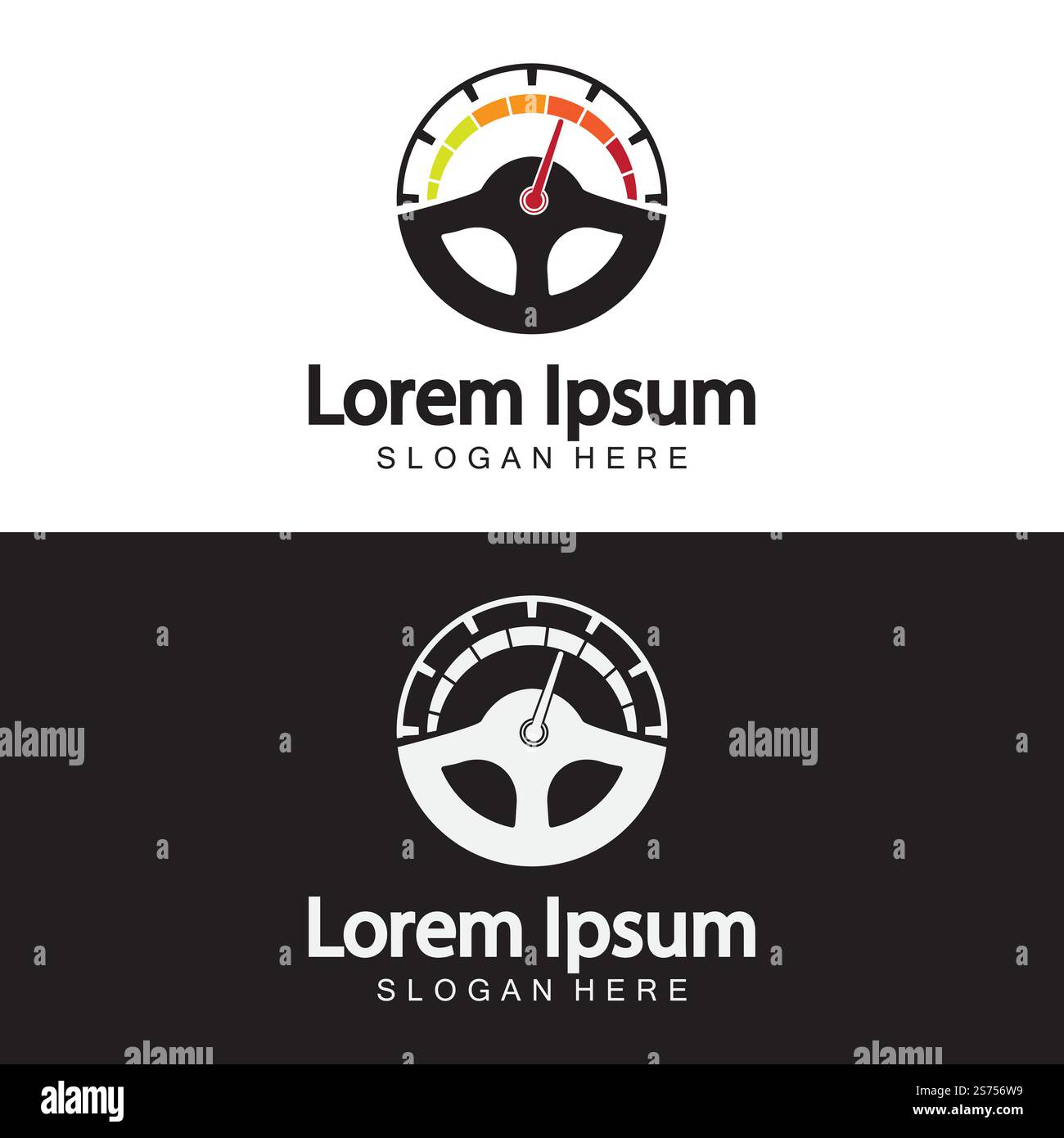 Steering Wheel and speedometer logo template. Driving school vector design. Stock Vector