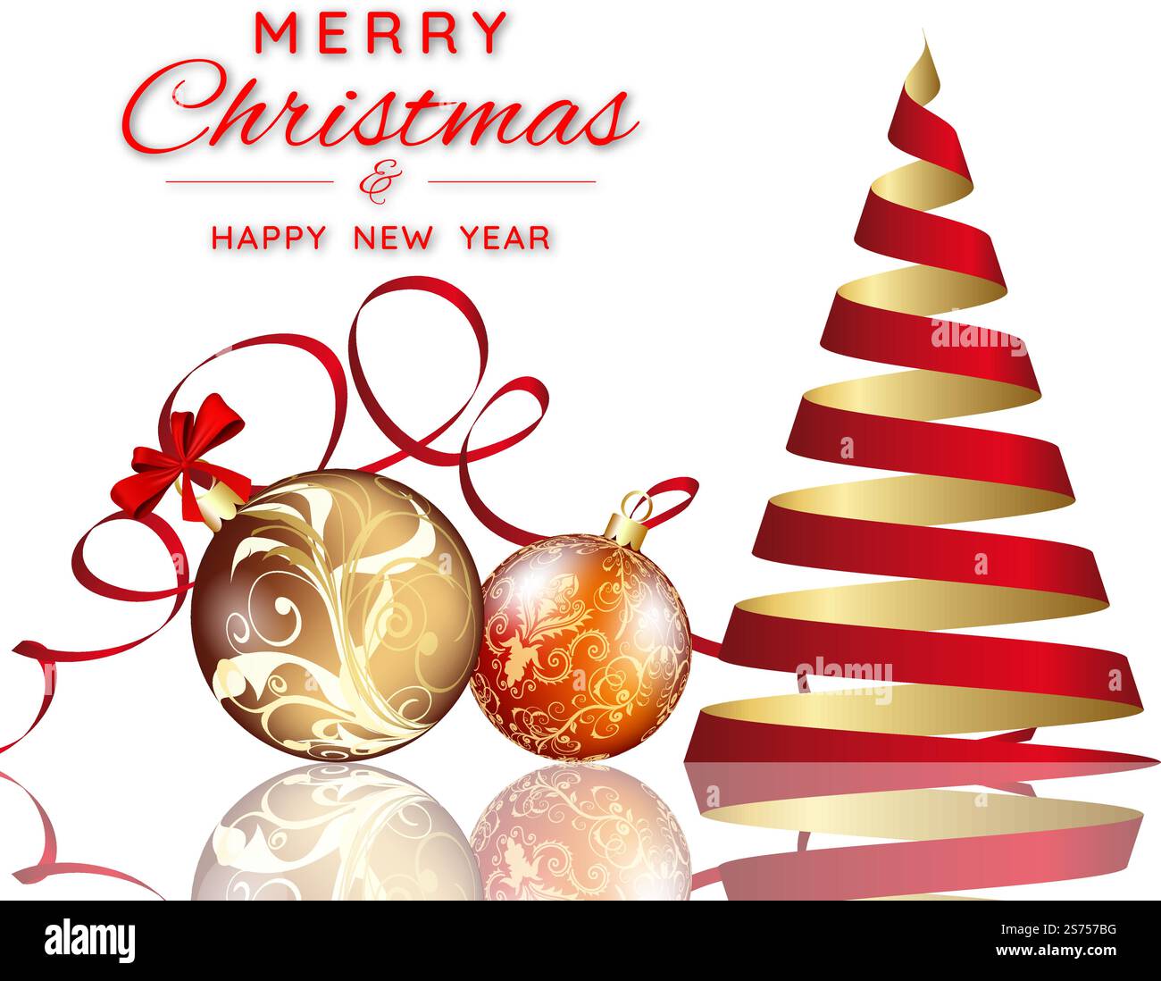 Christmas banner with fir tree from ribbon and decoration balls ...