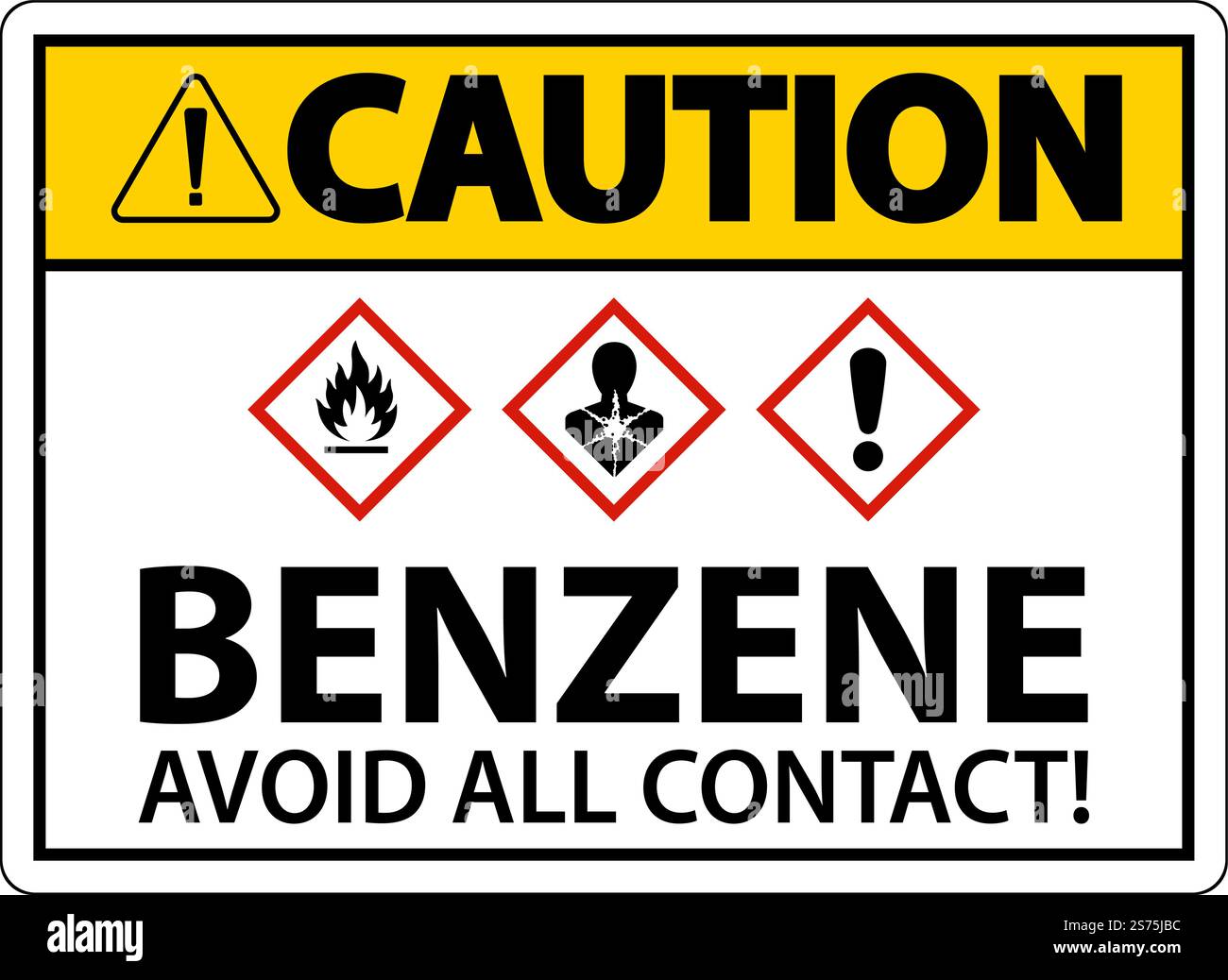 Caution Benzene Avoid All Contact GHS Sign On White Background Stock Vector