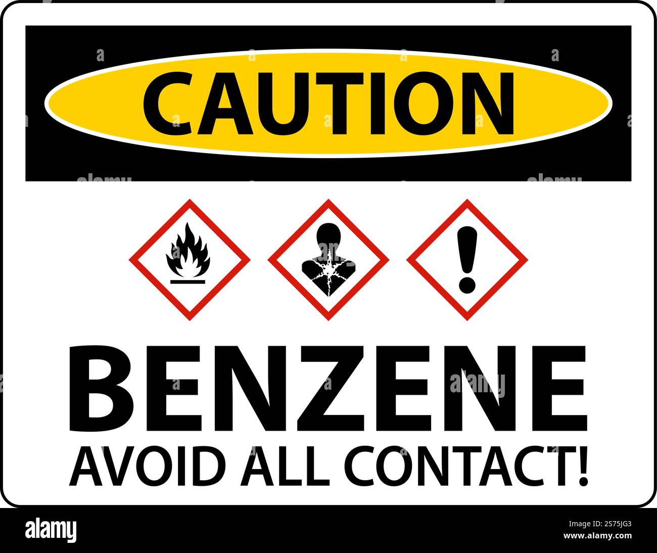 Caution Benzene Avoid All Contact GHS Sign On White Background Stock Vector