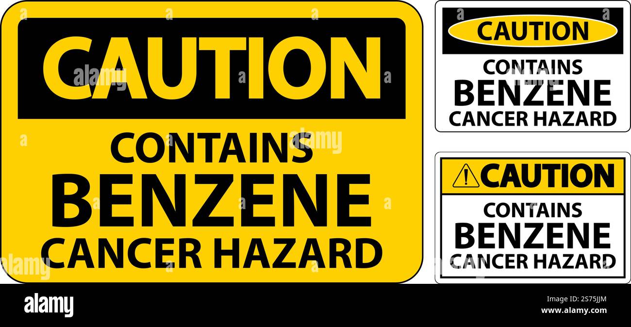 Caution Contains Benzene Sign On White Background Stock Vector
