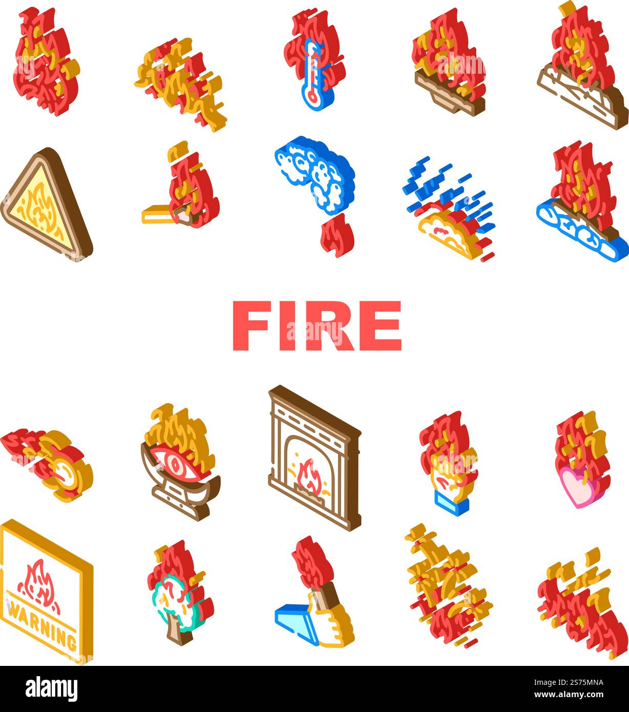 flame hot fire burn bonfire heat icons set vector. red danger, light ...