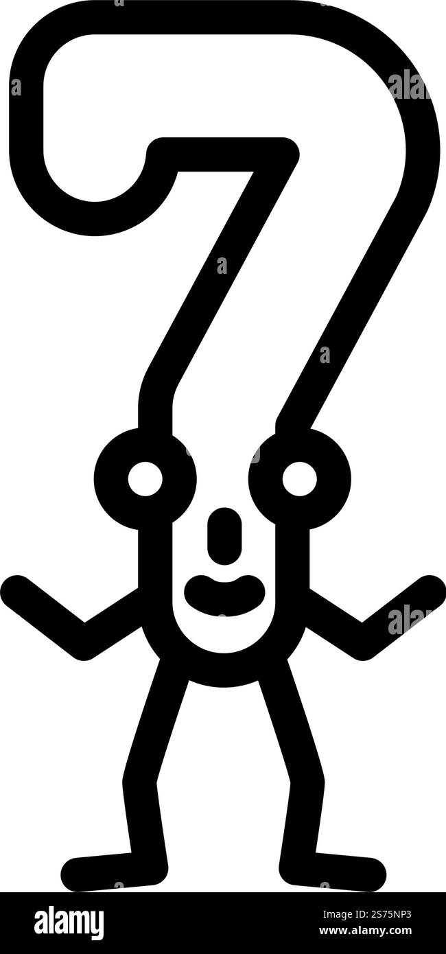 seven number character line icon vector. seven number character sign ...