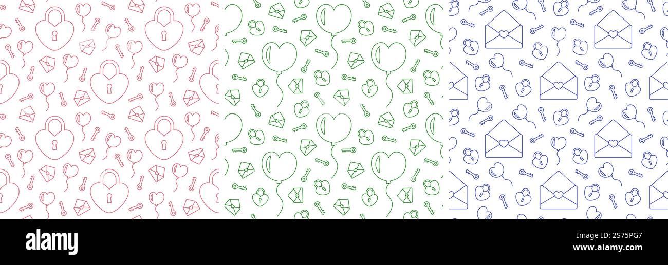 Set of Happy Valentines Day Seamless Pattern Design Love Greeting Card ...