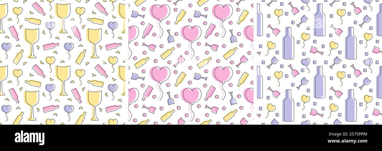 Set of Happy Valentines Day Seamless Pattern Design Love Greeting Card ...