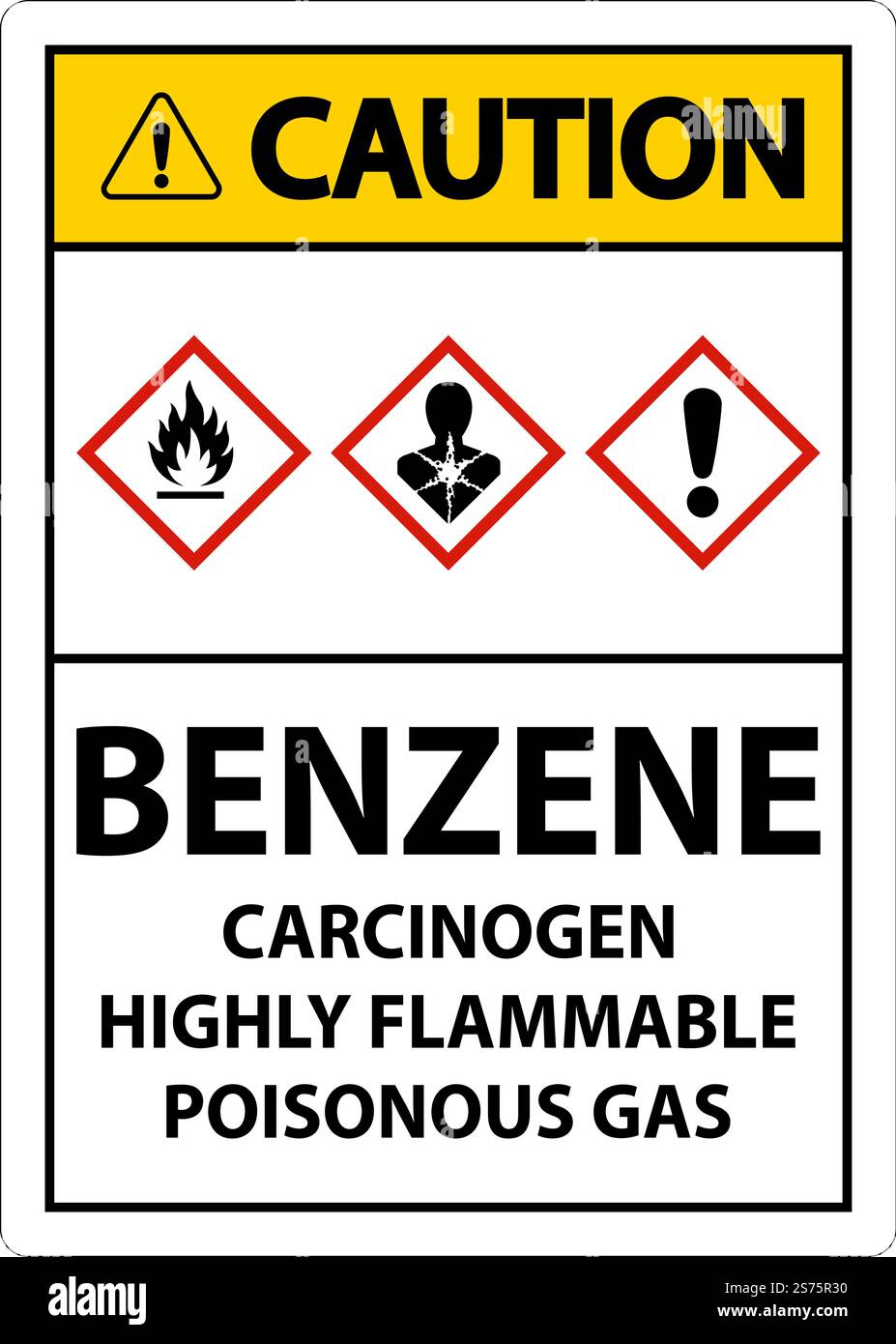 Caution GHS Benzene Sign On White Background Stock Vector