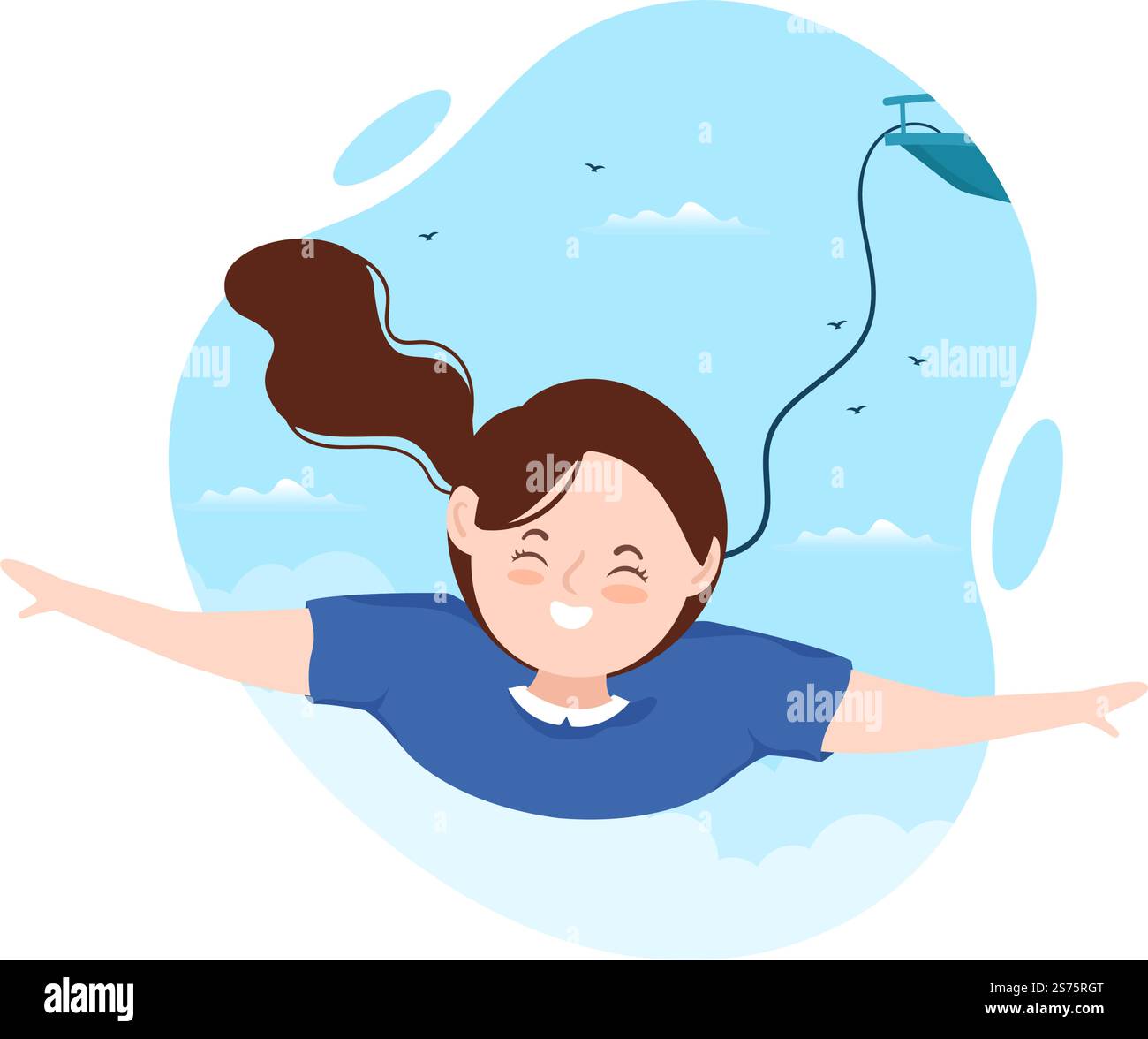 Bungee Jumping Illustration with a Person Wearing an Elastic Rope Falling Jumping From a Height ...